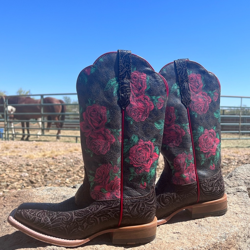 Ariat Women's Chocolate Floral Embossed Boots - Picture 2 of 7